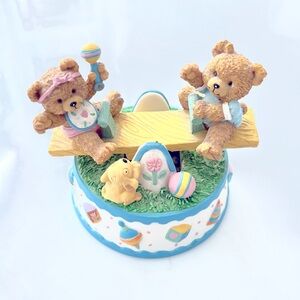 Vintage PLAYMATES Teddy Bears musical figurine box on moving seesaw FRASER 1997